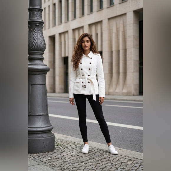 Venus Ivory Double Breasted Belted Jacket – Elegant Trench Style Coat Size 14 - Picture 2 of 9